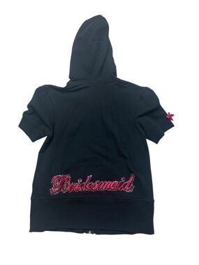 Victoria's Secret size large bridesmaid Black Hoodie Rhinestone Heart Charm y2k